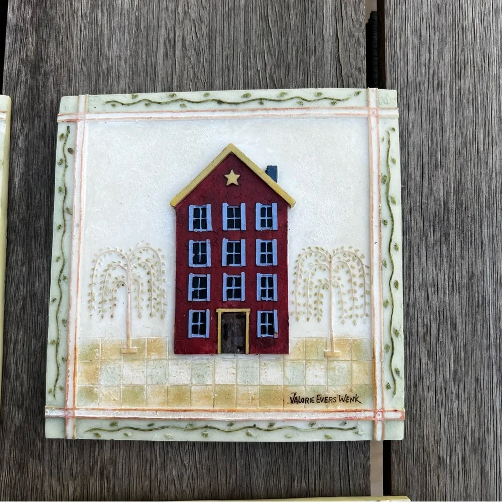 Valorie Evers Wink Cottage Colonial Home Wall Hanging Tiles Set of Four Resin